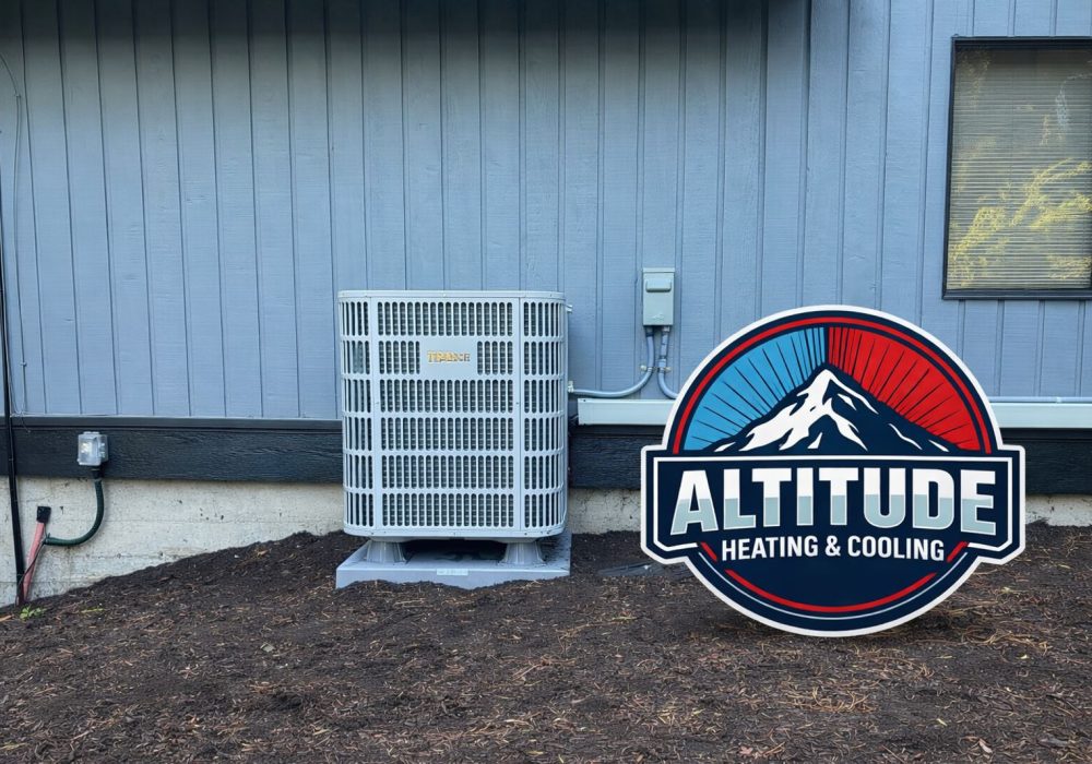 “Professional heat pump installation with outdoor condenser by Altitude Heating & Cooling”